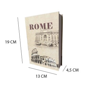 Cassaforte t.b.t. a forma di libro con motivo di Roma, ideale per custodire oggetti di valore.