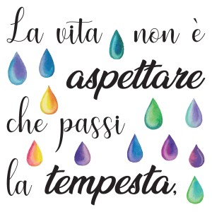 Adesivo murale con citazione italiana e gocce di pioggia colorate. Decorazione per pareti.