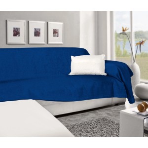 Copridivano blu t.b.t. su divano bianco con cuscino. Categoria: Cuscini e copricuscini.