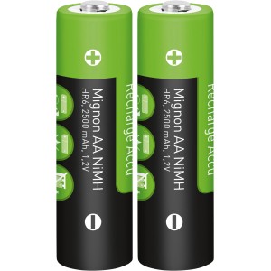 Set da 2 batterie ricaricabili NiMH AA, 2500 mAh, per es. torce.