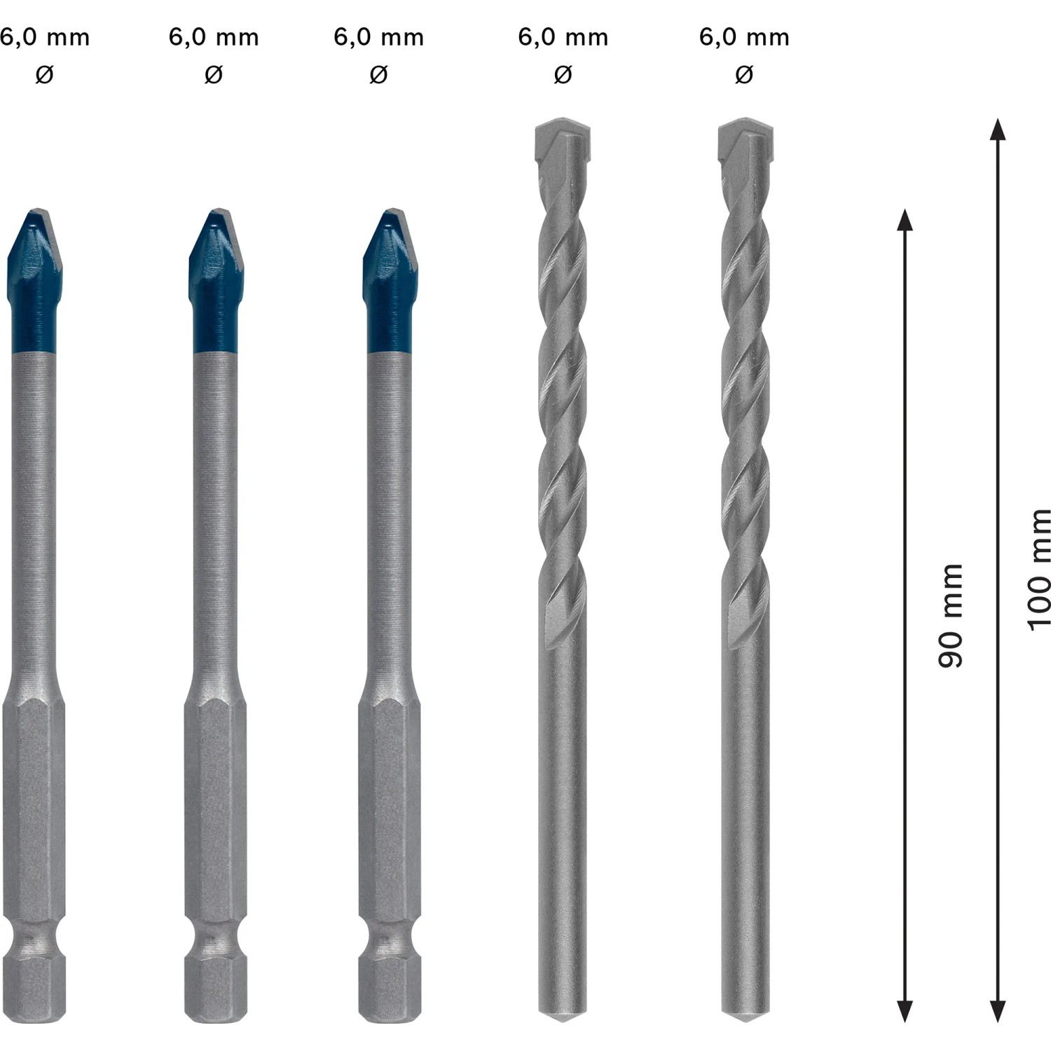 Set di punte per ceramica Bosch Expert Hard, 5 pezzi, Ø 6mm. Punte per piastrelle con codolo esagonale.