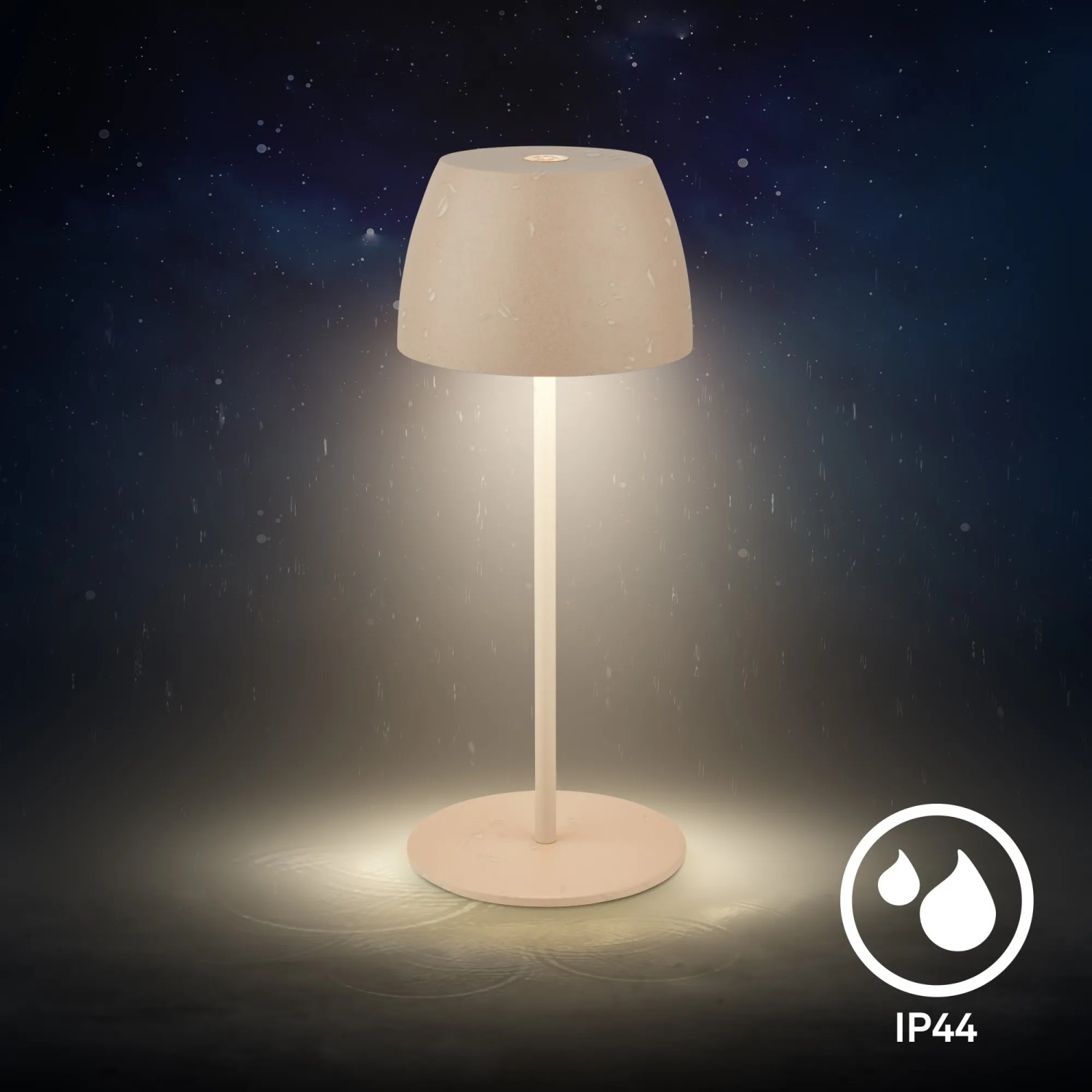 Lampada da tavolo a LED ricaricabile Brilo Serina Mini beige, 20 cm, per esterni, dimmerabile.