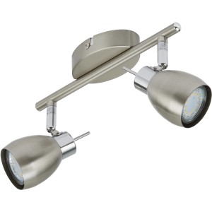 Faretti LED moderni t.b.t. con due faretti effetto nichel. Ideale come plafoniera o applique.