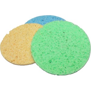 Spugne da bagno t.b.t. gialle, verdi e blu per Ausili per il bagno.