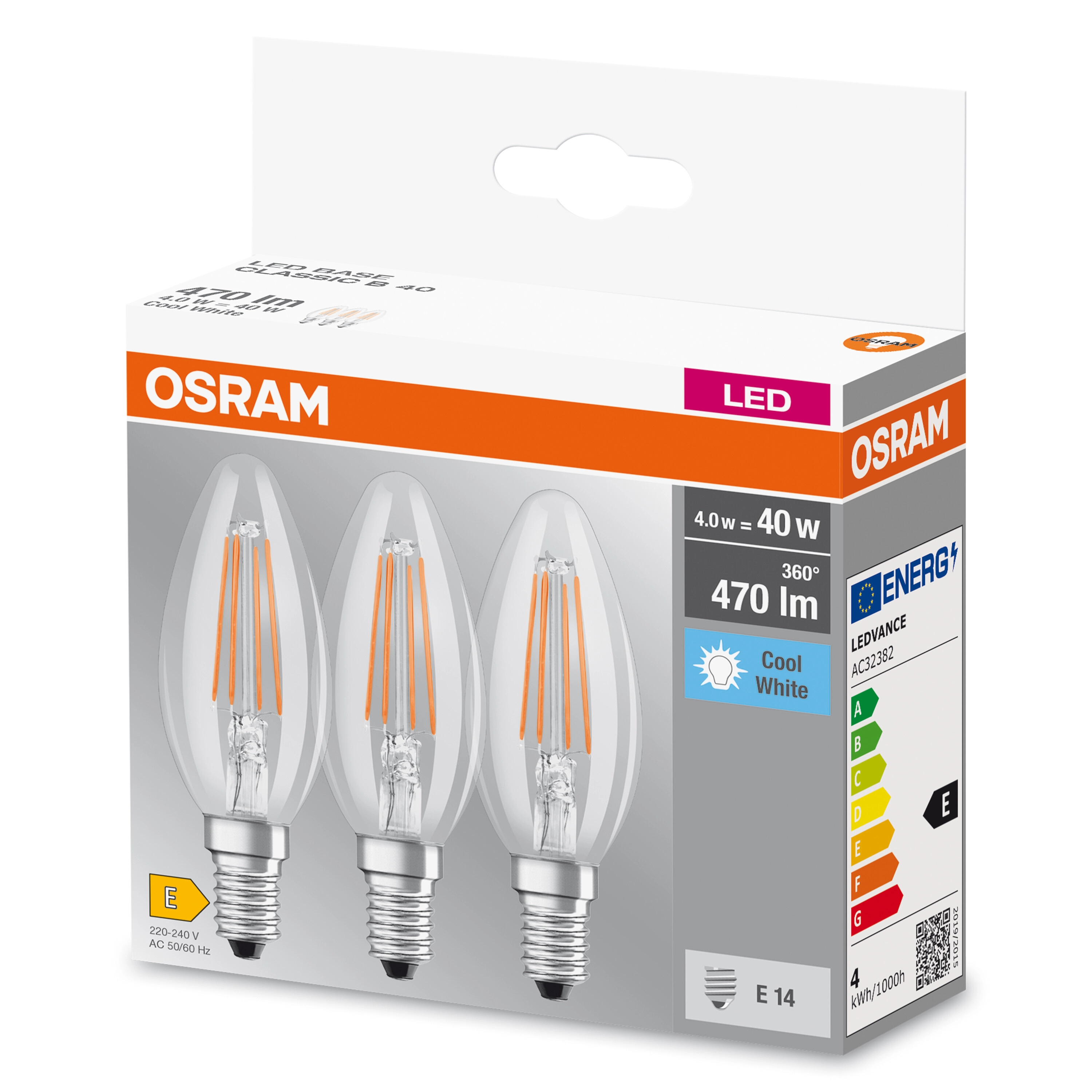 OSRAM 3 Lampadine LED tutto vetro 40 W, luce fredda