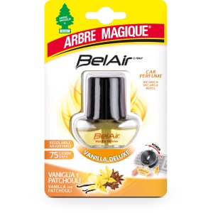 Profumo per auto BelAir Vanilla Deluxe nella confezione, fragranza vaniglia e patchouli.