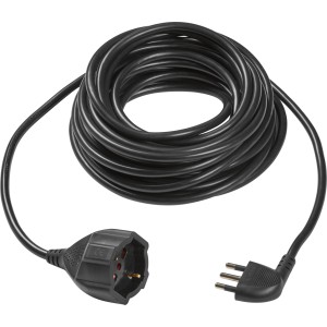 Prolunga t.b.t. nera con spina e presa, arrotolata.