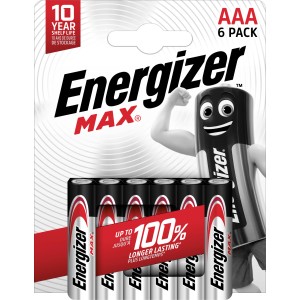 Energizer Max AAA batterie, confezione da 6. Batterie alcaline per dispositivi a basso consumo.