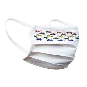 Mascherina in tessuto bianca con motivi di auto colorate, categoria: Maschere di protezione.