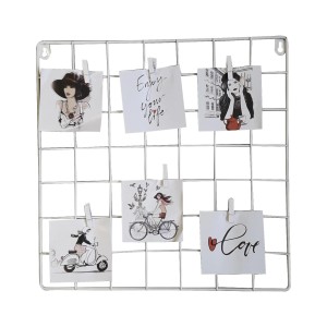 Cornice metallica con clip e foto, griglia decorativa da parete