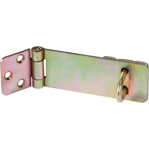 Catenaccio di sicurezza zincato giallo, 105x30mm, per cancello e porta, per montaggio con lucchetto.