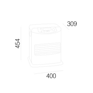 Immagine con dimensioni della stufa/camino t.b.t.: 454 x 309 x 400 mm.