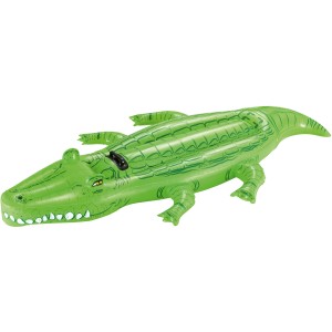 Coccodrillo gonfiabile verde come gioco d'acqua per bambini.