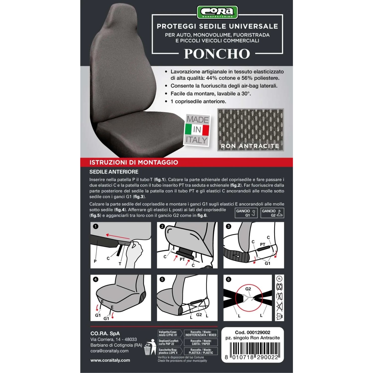 t.b.t. Coprisedile auto "Poncho" antracite, con istruzioni di montaggio.