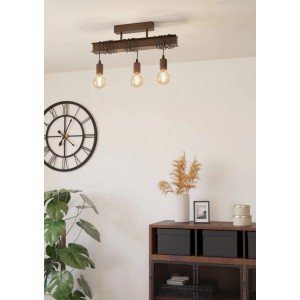 Lampada da soffitto Eglo Townshend4 marrone anticato con tre lampade in stile industriale.