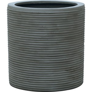 Vaso per piante grigio a coste per giardino o interni.