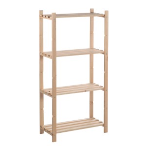 Scaffale in legno con 4 ripiani, ideale per lo stoccaggio e l'organizzazione.