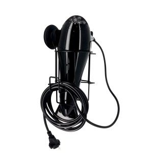 Porta phon da parete nero con phon nel supporto.
