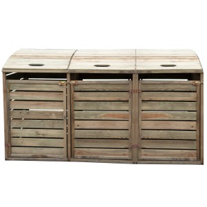 Contenitore in legno per bidoni della spazzatura, set da 3, con coperchio e design a listelli.