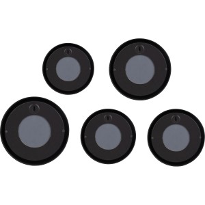 Set di 5 specchi decorativi Lia in nero e oro, specchi da parete rotondi in diverse dimensioni.