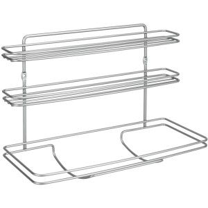 Mensola da cucina argentata a parete per utensili da cucina.