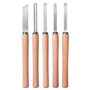 Set di sgorbie per tornio Einhell, 5 pezzi per lavori di tornitura. Set pialla e scalpello con manici in legno.