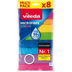 Vileda Panni Multiuso Microfibra Colors XXL, confezione da 8, panni colorati.