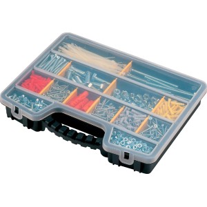 Cassetta assortita con viti, dadi e tasselli per appassionati del fai da te e professionisti.