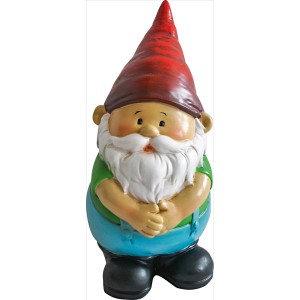 Gnomo da giardino in piedi, 20 cm, con cappello rosso e tuta blu come decorazione per il giardino.