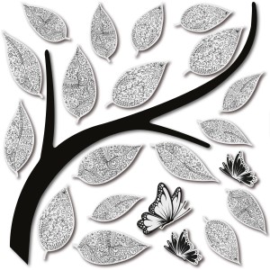 Adesivo da parete t.b.t. con foglie e farfalle, bianco e nero.