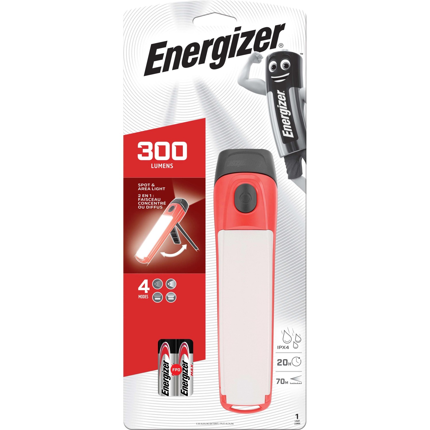 Energizer Torce: Torcia LED rossa da 300 lumen, batterie incluse.