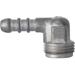 Raccordo in acciaio t.b.t., gomito a 90 gradi con filettatura e raccordo per tubo.
