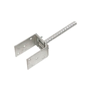 Supporto per palo a U da cementare, regolabile in larghezza per pali da 81-151 mm.