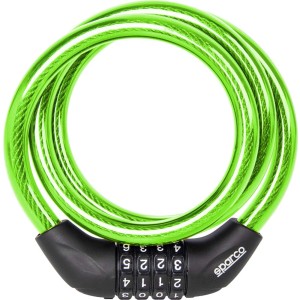 Lucchetto per bici verde con codice numerico per maggiore sicurezza.
