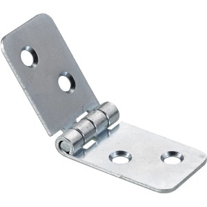 Cerniera per mobili in metallo aperta con fori di montaggio.