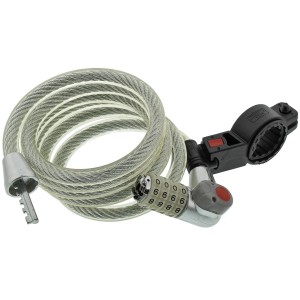 Lucchetto a cavo per bici Burg Wächter con codice numerico, 180 cm, con supporto e luce.