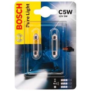 Bosch GLL Pure Light C5 W: lampadine 12V 5W per illuminazione display auto, confezione doppia.