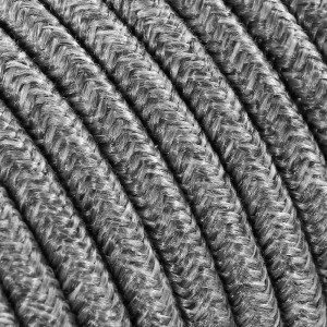 Cavo tessile grigio per lampade, dettaglio della struttura intrecciata.