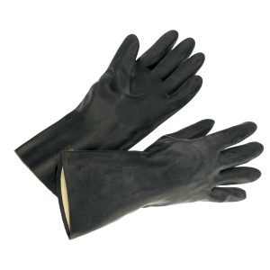 Guanti sanitari LUX neri, taglia 9, in neoprene/lattice con polsino lungo per lavori chimici.
