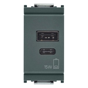 Inserto t.b.t. con porta USB-A e USB-C per serie di interruttori.