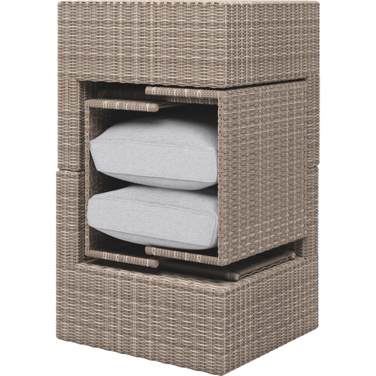 Set lounge Olea Compact 3 pz, polyrattan, color sabbia, con cuscini e imbottiture