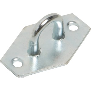 Piastra a occhiello zincata leggera, 45x31x2 mm, per fissaggi cancelli.