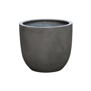 Vaso per piante grigio rotondo per interni ed esterni.