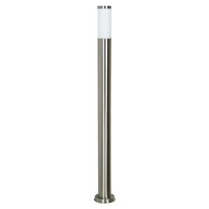 Lampione da giardino t.b.t. moderno in acciaio inox con corpo illuminante bianco.