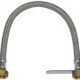 Tubo flessibile t.b.t. per rubinetto con rivestimento in acciaio inox e dettagli gialli.