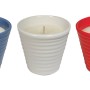 Tre candele t.b.t. Antizanzare in vaso blu, bianco e rosso.