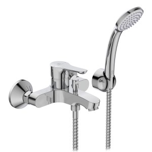 Miscelatore per vasca cromato con doccetta. Rubinetto per vasca a parete.