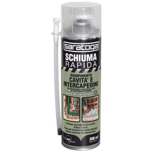 Bomboletta di schiuma poliuretanica Saratoga, ideale per riempire cavità e giunti.