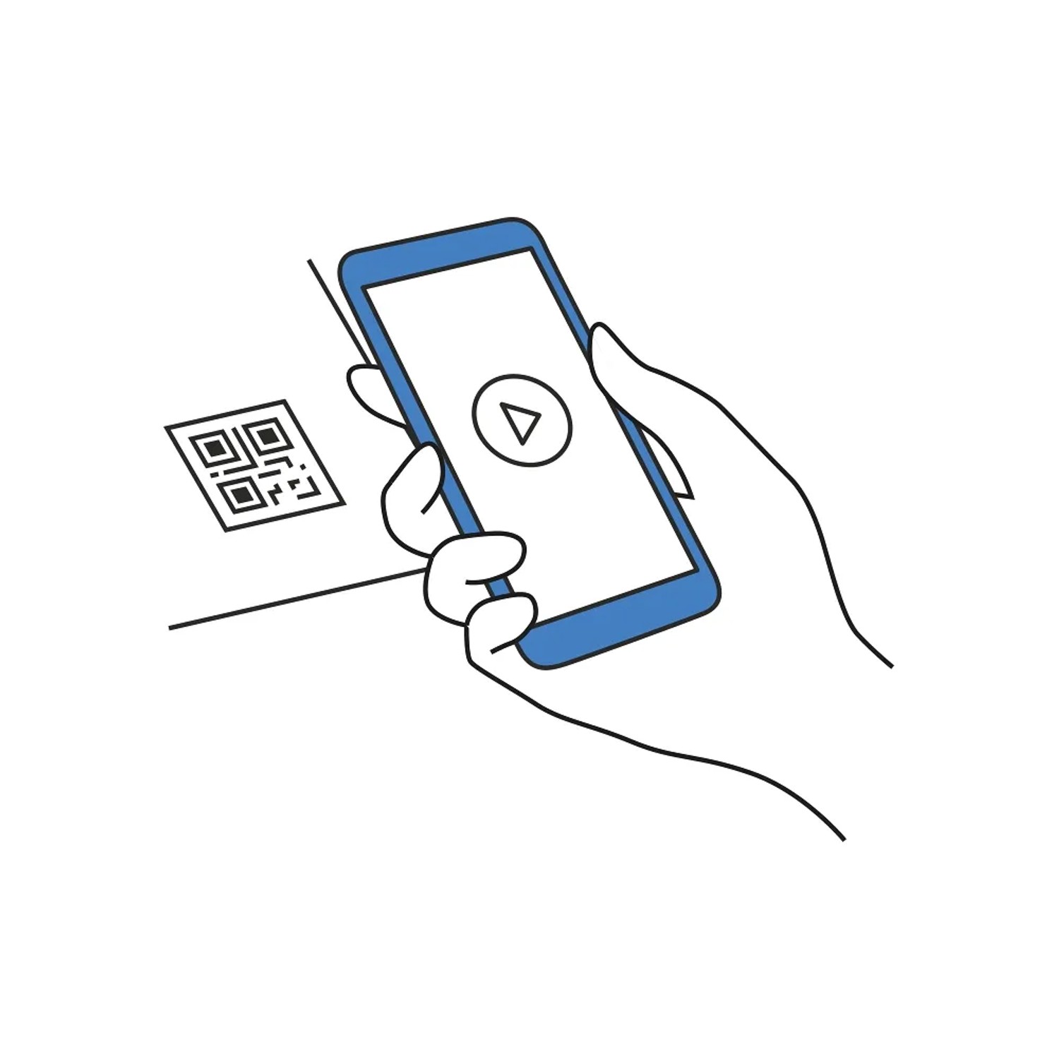 Mano che scansiona il codice QR con lo smartphone. Riproduci video sul miscelatore lavabo Grohe.