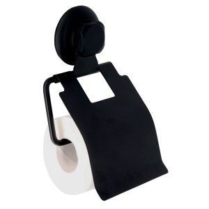 Porta carta igienica nero con ventosa per montaggio a parete.